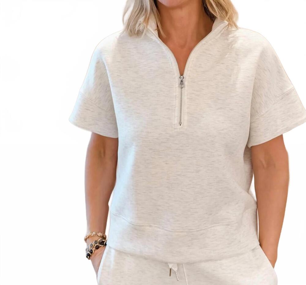 NEW ELLIOTT LAUREN comfort zone quarter zip top in marled ivory